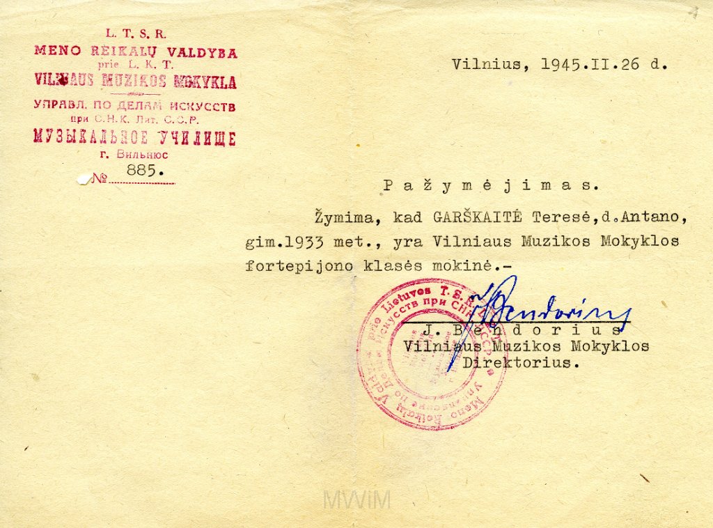 KKE 5695-1.jpg - (litewski) Dok. Dokumenty dotyczące wywozu pianina z Litwy do Polski dla Teresy Graszko, Wilno, 1945/1946 r.